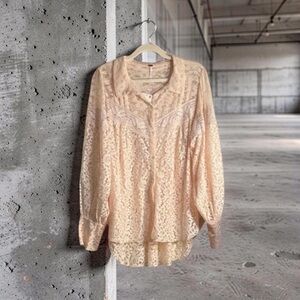 Free People Chic Ivory Lace Blouse